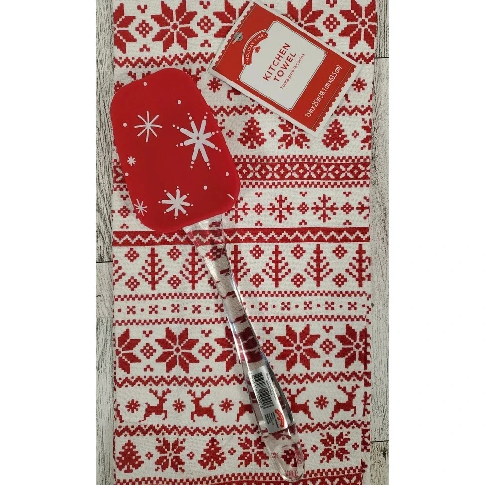Kitchen Gift Set Silicone Mat Spatula Fair Isle Towel & Pastry Blender Christmas